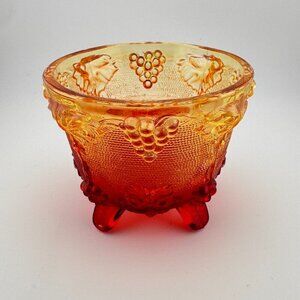 Vintage Jeanette Amberina Harvest Grapes Footed Candy Dish w/Lid Carnival Glass